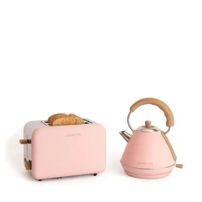 Imagen de CREATE/PACK TOAST RETRO + KETTLE M/Tostadora de pan rosa con hervidor agua rosa/Hervidor 1 L
