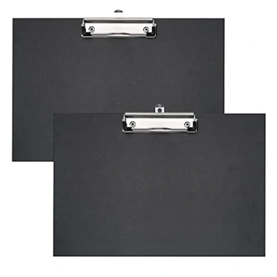 Imagen de VELOFLEX A481798 Portapapeles apaisado, DIN A4, 2 piezas, negro, tablero de escritura con abrazadera metálica y bucle para colgar