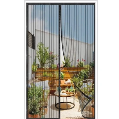 Imagen de Mosquitera Puerta Magnetica 150x210cm, Cortina Antimoscas de Malla Antimosquitos con Iman,Cierre automático, No Requiere Herramientas, Fácil Instalar, Rayas Negras