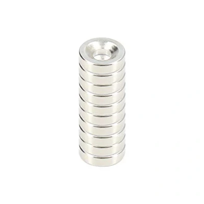 Imagen de Ferrestock FSKNDC007 pack de 10 imanes neodimio redondos 15x4 mm, con agujero 6 mm y recubrimiento níquel