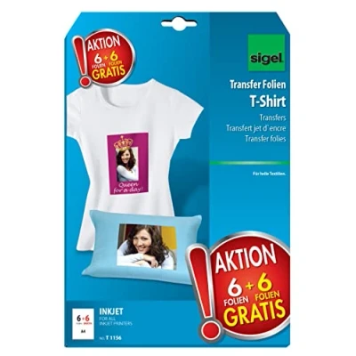 Imagen de SIGEL T1156 Hot Deal InkJet Transfer para camisetas colores claros, A4, 197 µm, 6+6 hojas