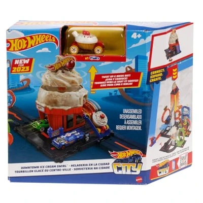 Imagen de Hot Wheels City Tienda de Helados Pista para Coches Juguete, Incluye 1 vehículo, +4 años (Mattel HKX38)