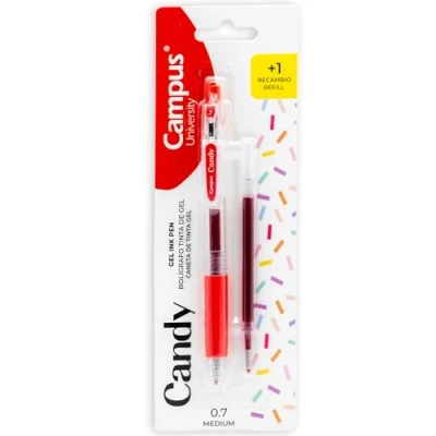 Imagen de Campus Bolígrafos de Gel Candy con Recambio, Colores Recargables Trazo 0.7mm, Incluye 1 Recambio (Bolígrafo y Rojo, unidad)