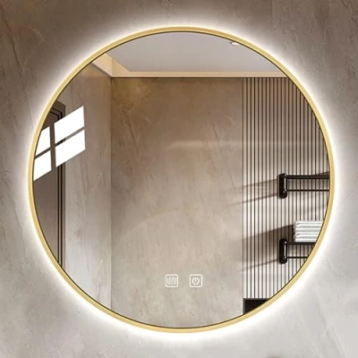 Imagen de Espejo de Baño Redondo Iluminado Tocador Antivaho Montado En La Pared Maquillaje Retroiluminado Con Marco Metal 3 Colores Luz LED Regulables IP44 A Prueba Agua
