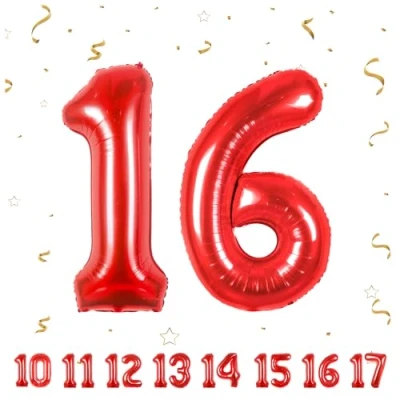 Imagen de Globos de 16 cumpleaños,Rojo pulgadas Globo número, decoraciones número cumpleaños para hombre y mujer, inflable lámina Rojo