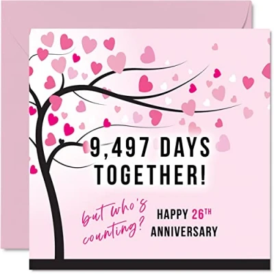 Imagen de Divertida tarjeta de 26 aniversario para esposa o marido, 9497 días juntos, regalos con texto en inglés &quot;I Love You&quot;, tarjetas feliz boda pareja, felicitación