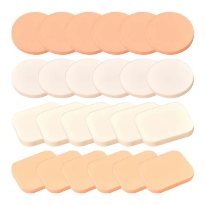 Imagen de 24 esponjas de maquillaje, borla polvo redonda, cuadrada, esponja húmeda y seca, adecuada para crema Bb, polvo, base (blanco + color piel)