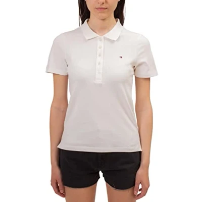 Imagen de Tommy Hilfiger Mujer Polo de Manga Corta 1985 Slim Pique Fit, Blanco (Ecru), L