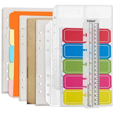 Imagen de DY.2ten Juego de recargas cuaderno A5 6 agujeros (recargas papel rallado + forrado kraft hoja suelta en blanco) 180 hojas/360 páginas (45 hojas cada tipo)