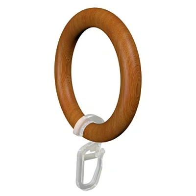 Imagen de Flair Deco 11052801 2022 Anillas con Ganchos para Barra de Cortinas (28 mm diámetro, Contenido del Paquete 20 Unidades, Cerezo Lacado Madera