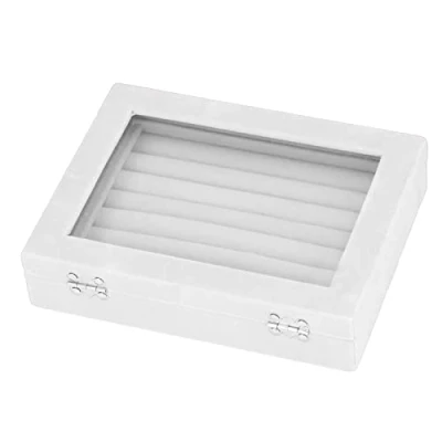 Imagen de Caja para Anillos, Almacenamiento de Joyas, Cajón Terciopelo Joyas con 7 Compartimentos Y Tapa, Organizadora Tapa Cristal Transparente Pendientes Y(Blanco)