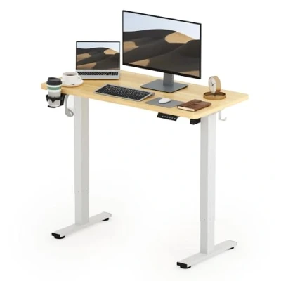 Imagen de SANODESK 110x60cm Escritorio de elevable Eléctrico con UN Tablero Entero Mesa Standing Desk en Altura Gancho, Función Memoria para Oficina y Hogar Arce