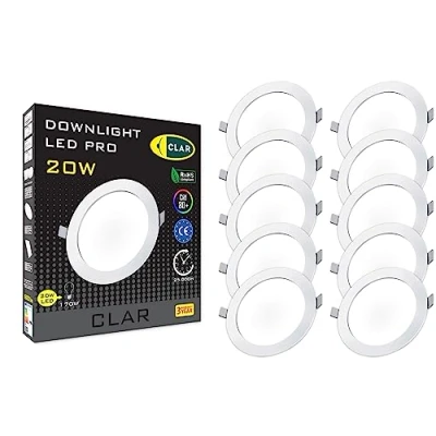 Imagen de CLAR Downlight LED Techo Empotrable, Focos Interior Techo, Led, Foco Interior, 220mm, Empotrables 20W 6000ºK* (Pack 10)
