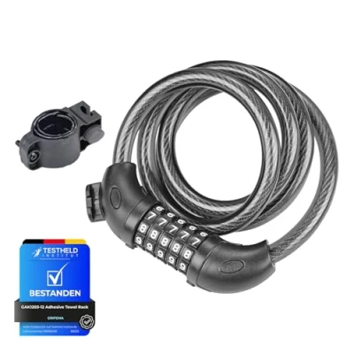 Imagen de GRIFEMA GAK1203 12 Candado de Bicicleta Antirrobo, Seguridad Cable con Combinación 5 Dígitos para Bicicletas, Motos, Scooters, 120cm, Negro