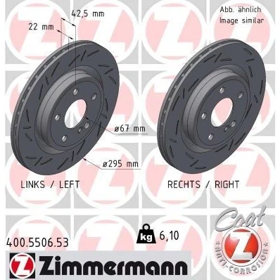 Imagen de ZIMMERMANN 400.5506.53 Disco de freno 295 22 6/5 5 112 ventilación interna, ranurado revestido MERCEDES BENZ: Clase A, CLA Coupé, GLA, INFINITI: Q30