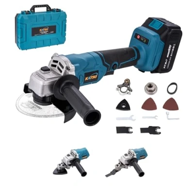 Imagen de KATSU FIT BAT 21V Amoladora Angular Inalámbrica Brushless 115mm 125mm Motor sin Escobillas con 3,0 Ah Batería y Accesorios de Adaptador Multiherramienta Oscilante para Cortar Pulir