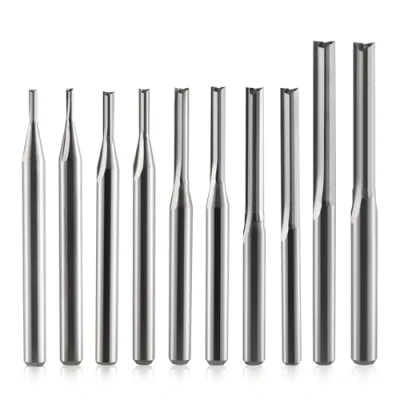 Imagen de 1/8 pulgadas Shank 2 flautas recta ranura Router Bits Set diámetro borde de corte (1mm 1.5mm 2.0mm 2.5mm 3.175mm) Fresa CNC para MDF PVC Acrílico Madera