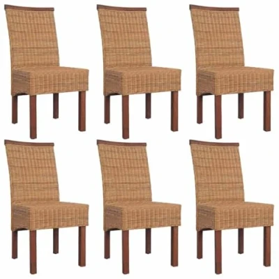 Imagen de vidaXL 6X Sillas de Comedor Jardín Asiento Exterior Muebles Sillones Terraza Ratan Marrón y Madera Mango Material Tipo Mimbre
