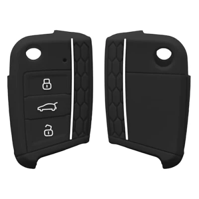 Imagen de kwmobile Carcasa Compatible con Llavero de VW Golf 7 MK7 Llave Coche 3 Botones Funda para Mando Silicona Negro/Blanco
