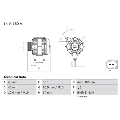Imagen de BOSCH 0 986 047 960 Alternador 14V 150A FORD: S Max Mk1