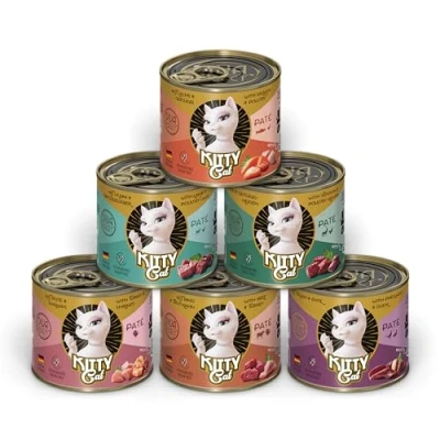 Imagen de KITTY Cat Paté Mix 2, 6 x 200 g, Comida húmeda para Gatos en Paquete de degustación, sin Cereales con taurina, Aceite salmón y mejillón Labios Verdes, pienso Completo Alto