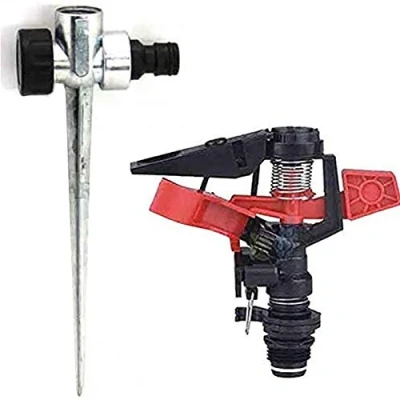 Imagen de Suinga ASPERSOR DE RIEGO agricola ANGULO AJUSTABLE 1/2&quot;. Alcance 8 13 m. Incluye PINCHO PORTA metal, negro