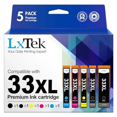 Imagen de LxTek 33XL Tinta Multipack Compatible para Epson 33 Cartuchos XP 540 7100 530 640 830 900 645 635 630 (Pack de 5)