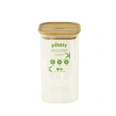 Imagen de PEBBLY PKV 006 Caja de Cristal Cuadrada con Tapa bambú, 1 x 4 l, 11 20 cm, Color Natural