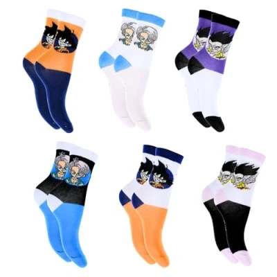 Imagen de Dragon Ball Z Calcetines Niño, Diseño Goku Vegeta y Trunks Altos, Set de 6 Regalo para Niños Adolescentes, Talla EU 27/30