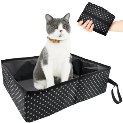 Imagen de Caja de Arena para Gatos Viaje Plegable, Arenero Portátil, Impermeable, Fácil Limpiar Gatitos, Conejos Uso Doméstico, Exteriores, Coche, Negro, 40x30x13 cm