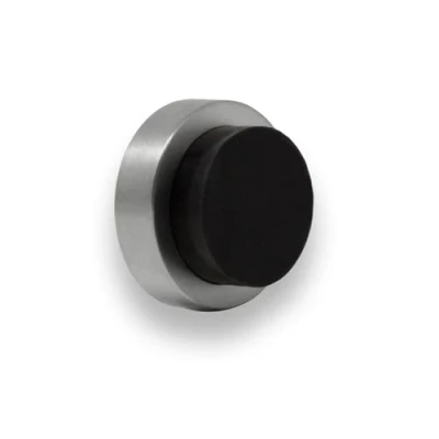Imagen de EVI Herrajes Tope de Puerta Adhesivo para Pared/Manilla 24 x 14 mm Goma Negra Acero Inoxidable V2A Acabado Mate Incluye Tornillo + Taco Sujeción Mod. 04020524TPMAM