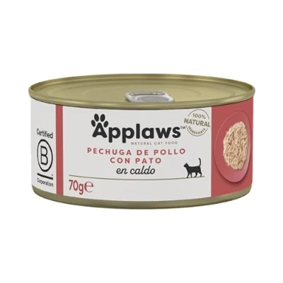 Imagen de Applaws 100% Natural Pechuga de Pollo y Pato Comida Húmeda en Caldo para Gatos Adultos Paquete 24 latas 70g
