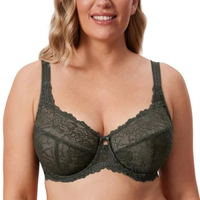 Imagen de DELIMIRA Mujer Sujetador con Aros Transparente Talla Grande Cobertura Completa Verde Oliva 95D