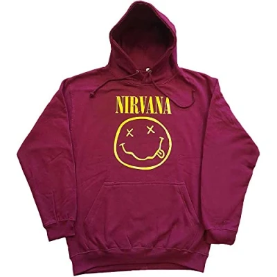 Imagen de Nirvana Sudadera con Capucha Amarillo Smile Band Logo Nuevo Oficial Unisex Maroon Size S