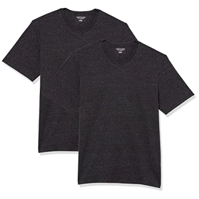 Imagen de Amazon Essentials Camiseta de manga corta, cuello pico, corte recto (disponible en tallas grandes y largos especiales) Hombre, Pack 2, Carbón Mezcla, L