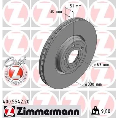 Imagen de ZIMMERMANN 400.5542.20 Disco de freno 330 30 6/5 5 112 ventilación interna revestido altamente carbonizado MERCEDES BENZ: Clase A, B