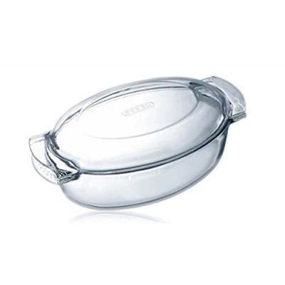 Imagen de Pyrex Fuente resistente al calor e ignífuga, envase para asar con tapa de cristal, vidrio, 5,8 L