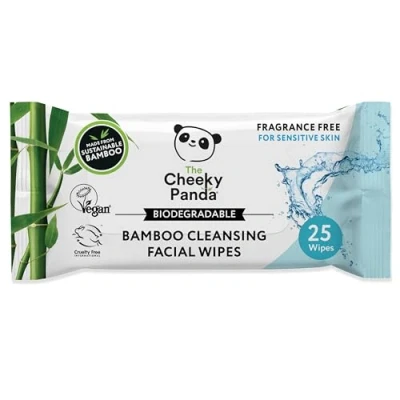Imagen de The Cheeky Panda toallitas quitamaquillaje facial de bambú faciales sostenibles removedor maquillaje ojos Paquete 25 99% agua purificada