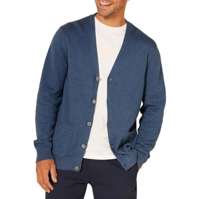 Imagen de Amazon Essentials Jersey Cárdigan de Algodón Hombre, Azul Mezcla, XS