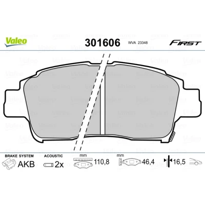 Imagen de VALEO 301606 Juego de pastillas freno FIRST Eje delantero con contacto avisador desgaste sin chapa antichirridos TOYOTA: Yaris I Hatchback