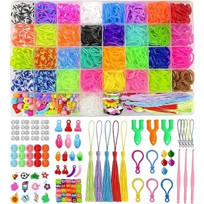 Imagen de Nestling Pulseras Gomas,2500+ 40 Rejilla Gomas Elásticas Plásticas kit 32 Colores, Colores Goma de Juguete para Niños Anillos y Collares Bricolaje Manualidad,regalo niño