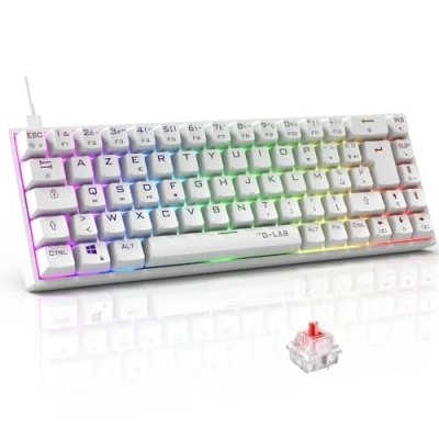 Imagen de The G Lab Keyz Titanium Teclado Gamer Blanco 65% AZERTY, USB mecánico Switch Rojo RGB 100% Personalizable, antifantasma, Macro programable para PC, PS4, PS5, Xbox Nuevo (Blanco)