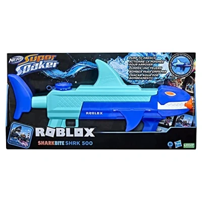 Imagen de Nerf Super Soaker, Blaster de Agua Roblox Sharkbite: SHRK 500, Incluye código para Objeto Virtual Exclusivo, Mecanismo Bomba Multicolor