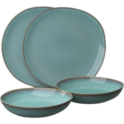 Imagen de like. by Villeroy &amp; Boch Lave, Set De Vajilla Loza, 4 Piezas, Aspecto Alfarero, Servicio Mesa Para 2 Personas, Turquesa