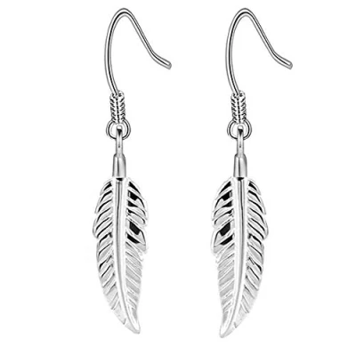 Imagen de Fu You Pendientes Mujer Plata De Ley 925 con Colgante Pluma para Niñas