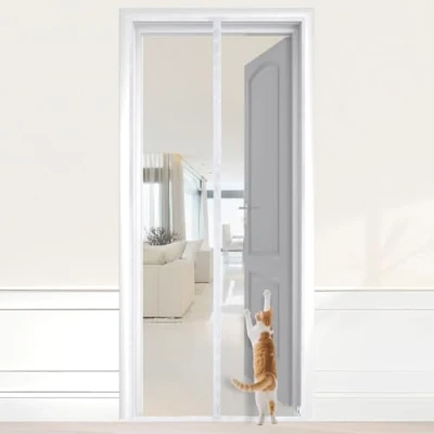 Imagen de HOOMEE Mosquitera para Puerta, 120x210 CM Cortina Magnética Puertas de Balcón o Terraza, Tejido con Fuertes Imanes un Autocierre, Fácil Instalación sin Taladrar (Blanco)