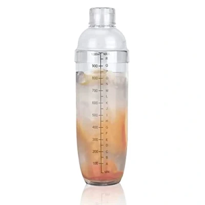 Imagen de coctelera de plástico, mezclador bebidas mano con escala Boba Tea Shaker Cup para Home Bar Store (1000ml)