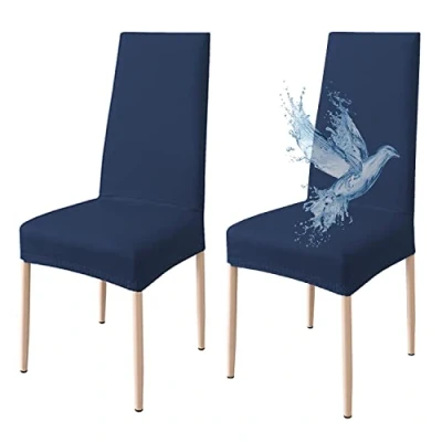 Imagen de Poligino Fundas Sillas de Comedor Pack 2 Impermeable, para Elástica, Suave y Confortable, Azul