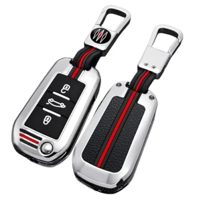 Imagen de Otai Estuche para Llaves con Tapa Abatible de Aleación Zinc Cubrir Llavero Peugeot 208, 308, 408, 508, 307, 2008, 3008, 4008 Citroen C4 Cactus C3 C6 C8 (Plata)