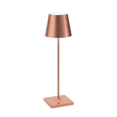 Imagen de Zafferano Poldina Pro Lámpara LED de Mesa Regulable Aluminio, Protección IP54, Uso en Interiores y Exteriores, Estación Carga Contacto, Altura 38 cm, Enchufe la UE, Hojas Cobre